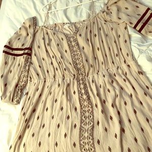 Cream and black off the shoulder midi dress